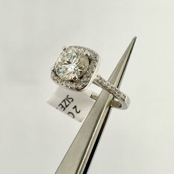 Moissanite Round Cut Cushion Cut Halo Ring Brilliant 2 Ct GRA Certified Size 6 - Picture 7 of 12